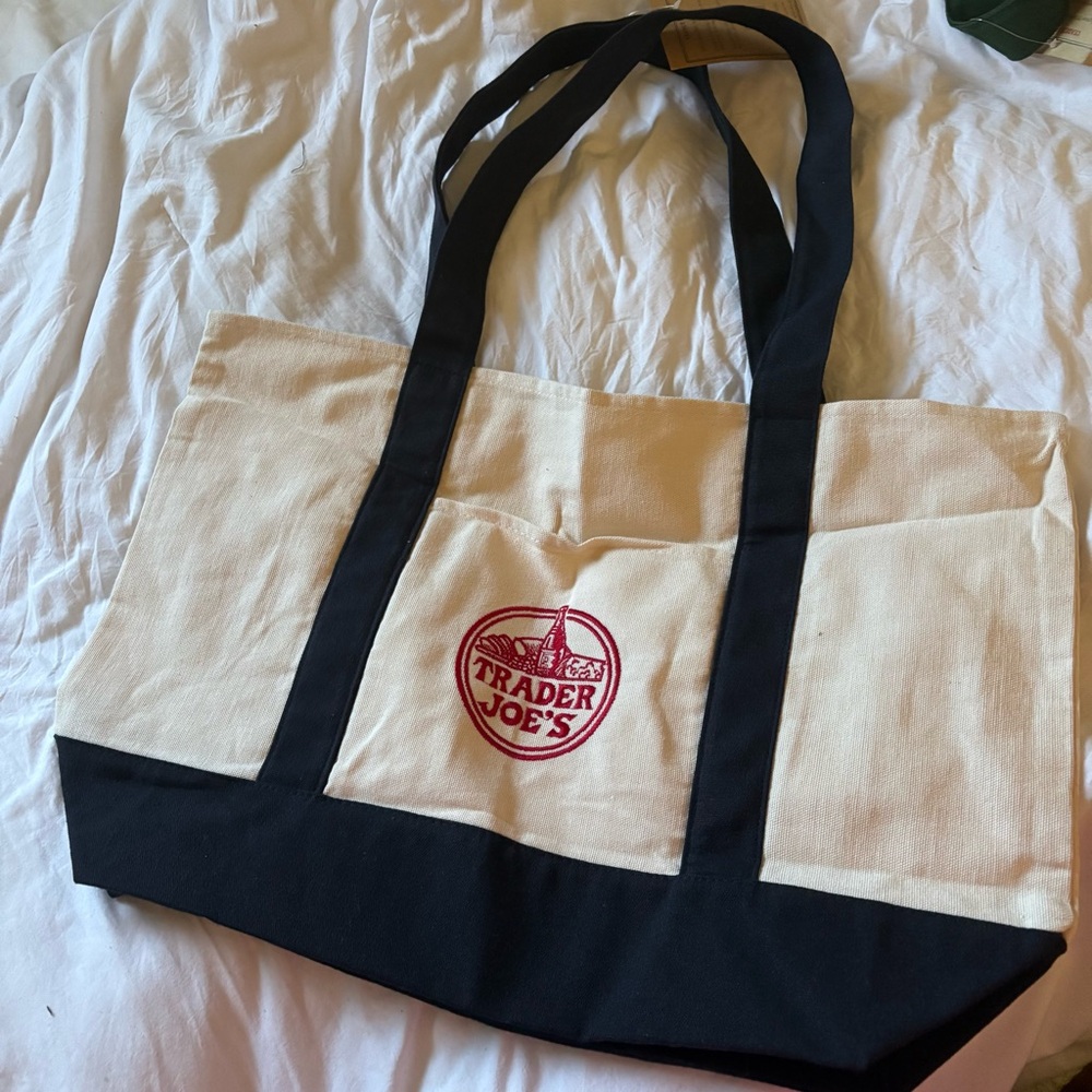 Trader Joe’s large Canvas Tote Bag Blue NEW - Picture 3 of 9